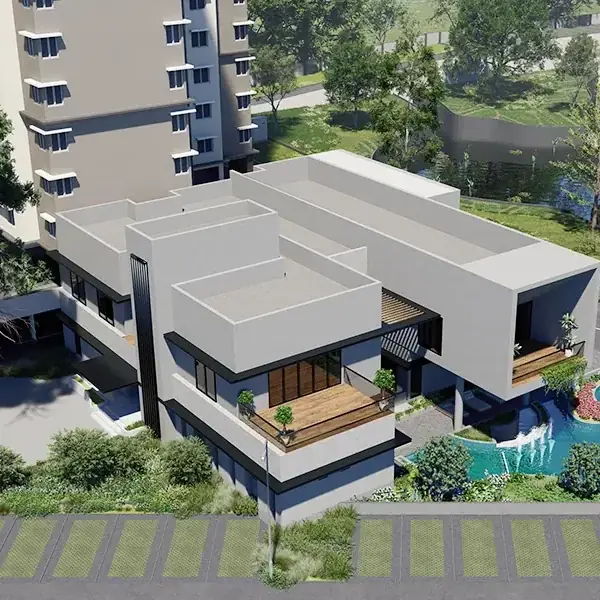 Clubhouse with a landscaped pool at Provident Sunworth City, artist’s impression
